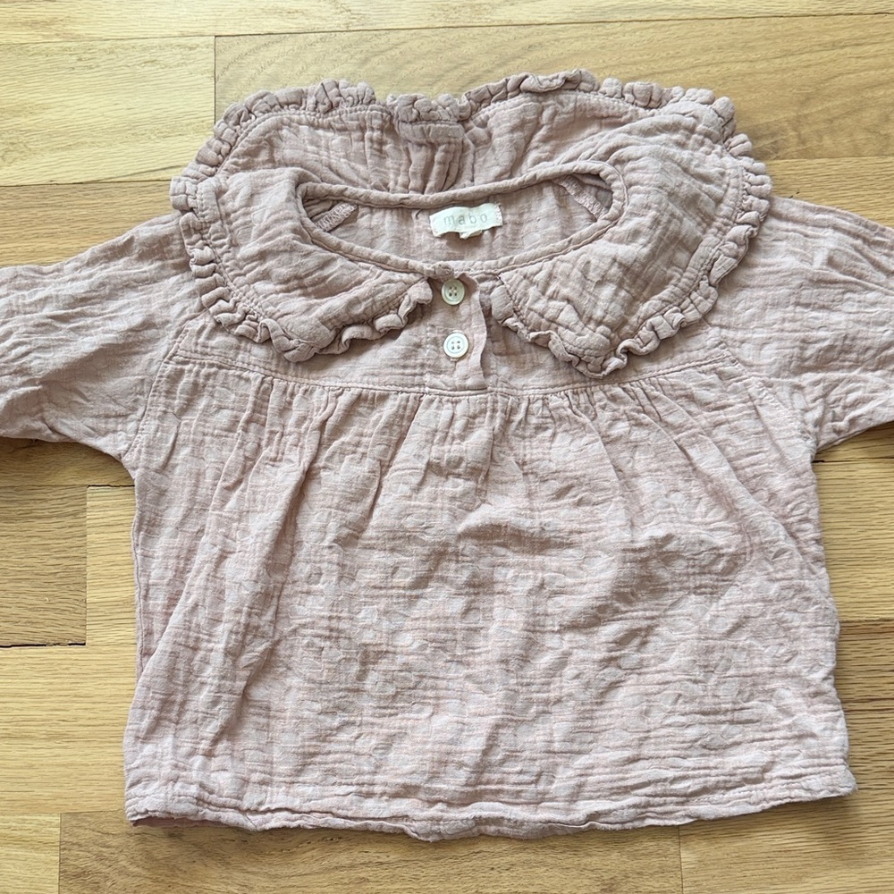 Mabo 3/4 Sleeve Ruffle Peter Pan Collar Top dusty pink girls size 2/3 years - Picture 4 of 16